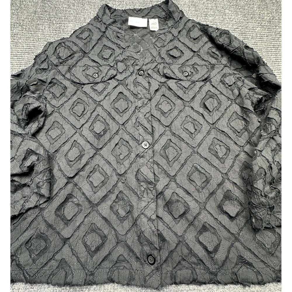 Alfred Dunner Shirt Womens 14 Textured Sheer Button Up Long Sleeve Blouse Top - Picture 1 of 11